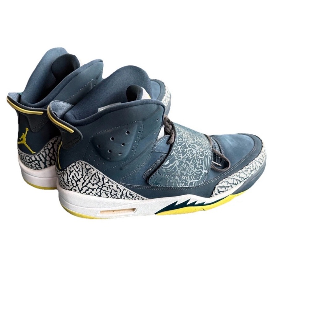 Jordan High-Top Sneakers in Slate Blue with Elephant Print and Yellow Accents